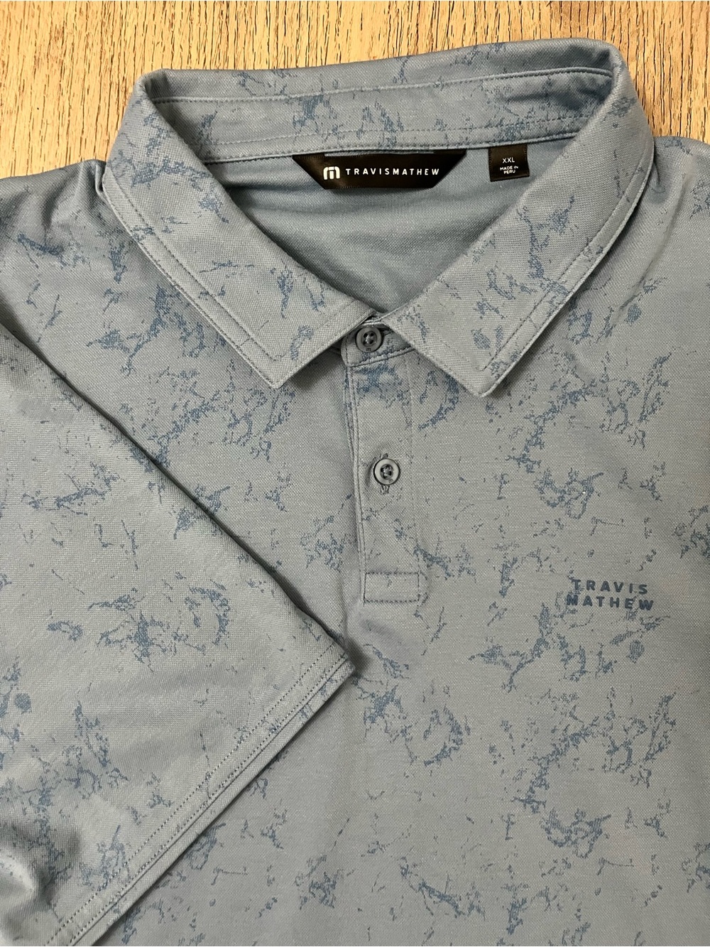 Travis Mathew Men's Pale Blue Marble-Print Golf Polo XXL